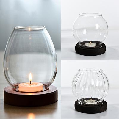 1PC Transparent Windproof Table Decoration Candle Holder Tealight Glass Candlesticks Round