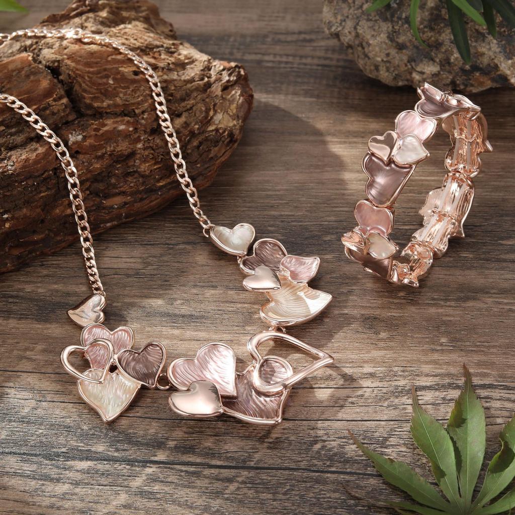 Color Painting Oil Hollow Love Bracelet Necklace Set, Versatile Love Bracelet Necklace