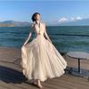Gentle and Romantic Sleeveless Collar Neck Dress Design Sense Twist Pleated Waist Long Dress Seaside Vacation Dress