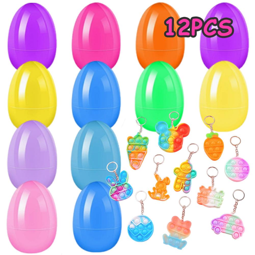 12/24/48 Pack Kids Easter Egg Hunt Game Party Favors Prefilled Easter Eggs Stress Relief Toys with Mini Plush Toy Easter Basket