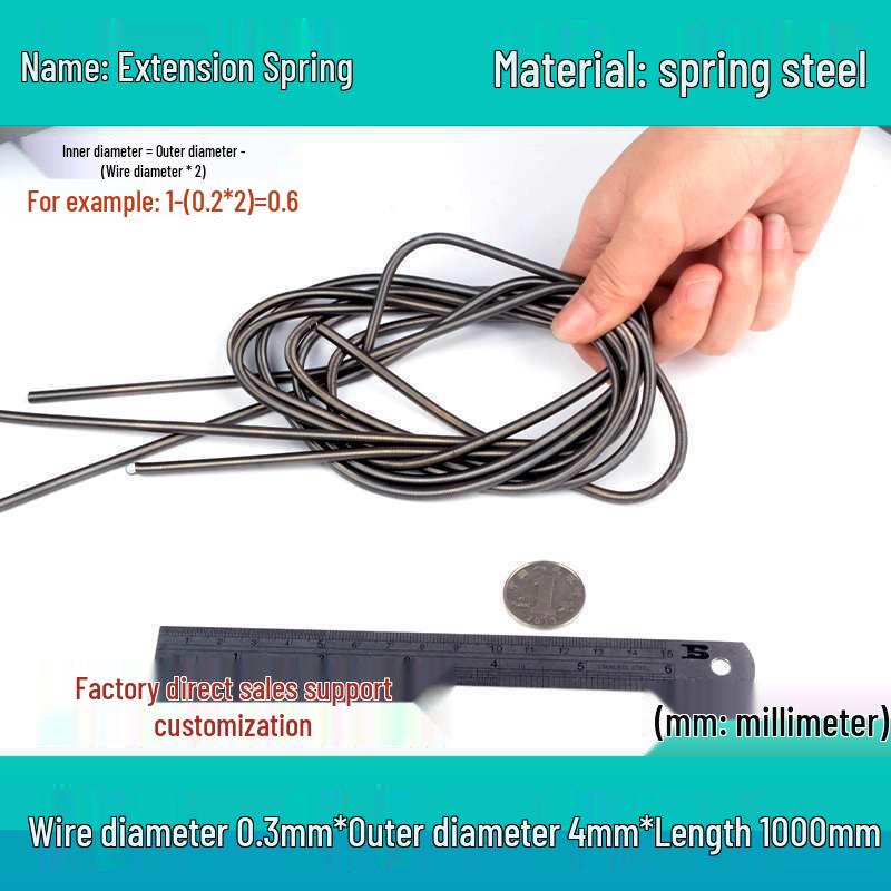 1m Spring Coil Extension with Hook - Strong Tensile Force, Thin Soft Sheath, for Tarpaulins & Sliding Doors