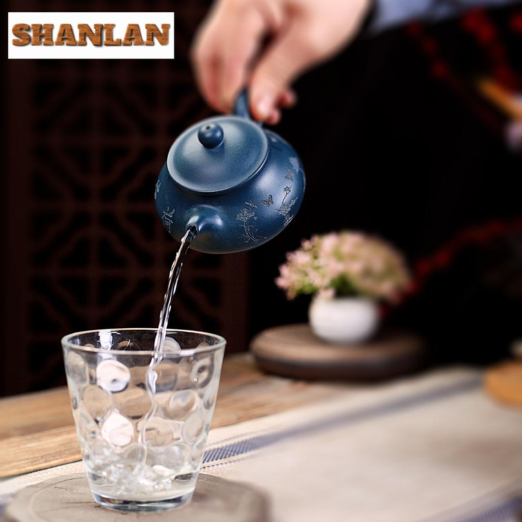 180ml Ancient Yixing Purple Clay Teapots Handmade Pan Pot Raw Ore Azure Mud Kettle With Filter Zisha Tea Set Cha Ornaments Craft