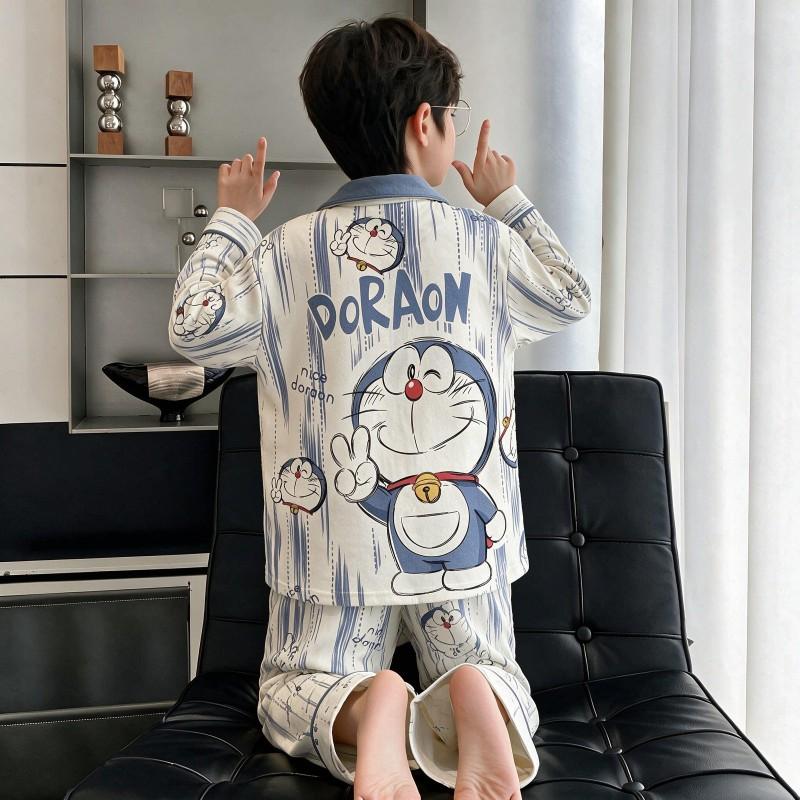 Boys Cotton Pajama Set Long Sleeve Thin Sleepwear Cartoon Print Hoodie Style Home Wear Kids 8