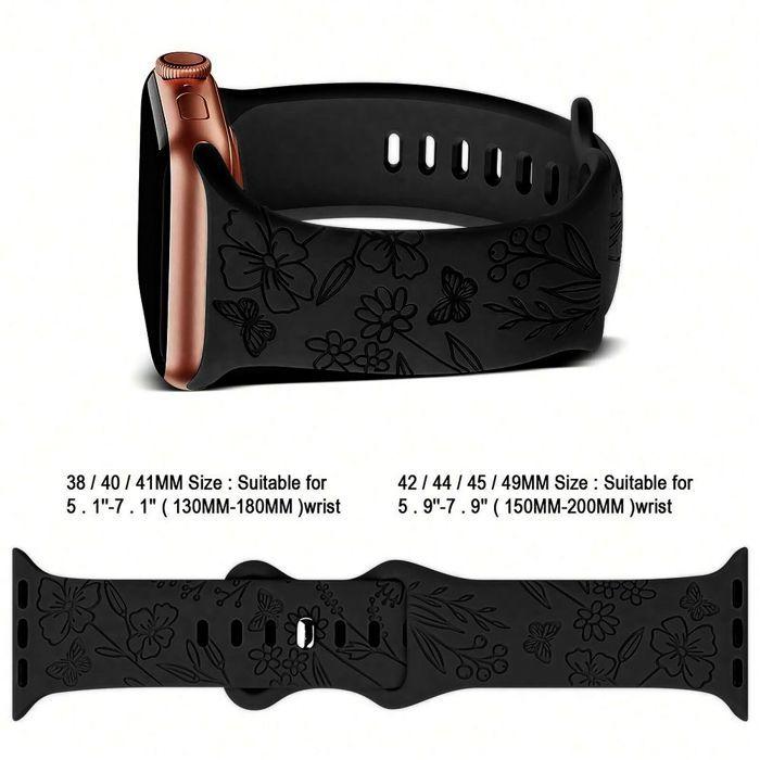 Bracelet pour Apple Watch Series 11 10 9 8 SE 7 6 5 4 3 2 1 Ultra 1/2, 42mm-44mm-45mm-46mm-49mm Silicone Motif Papillon Noir