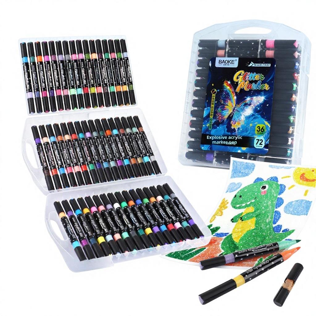 Baoke MP2976 Flash Pearlescent Double Head Double Color Soft Head Student Art Painting Acrylic Water-based Marker Pen разноцветный