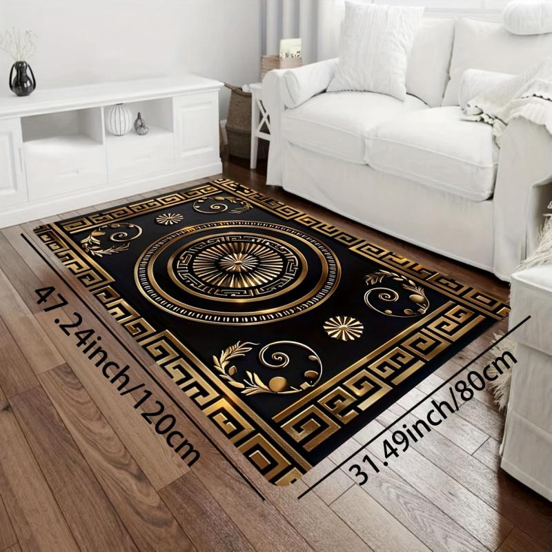 Black And Gold Floral Pattern  Living Room And Bedroom Rug  Indoor Doormat  Machine Washable  Home Decoration