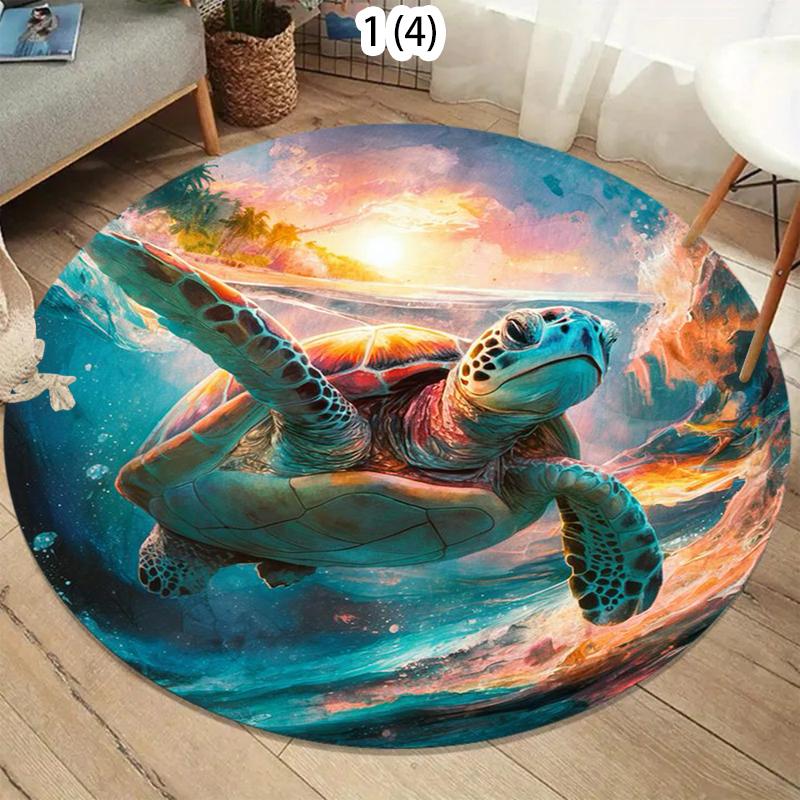 Tapis Tortue Effet 3D Tapis Rond Animal Marin Décoration Intérieure Cadeau Océanique Tapis Tortue Marine Turquoise Cadeau pour Amoureux des Tortues