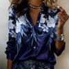 Women Satin Vintage Floral Bird Print Shirt Long Sleeve Lapel Button‑Down Blouse Elegant Office Casual Ladies Multi‑Color Top