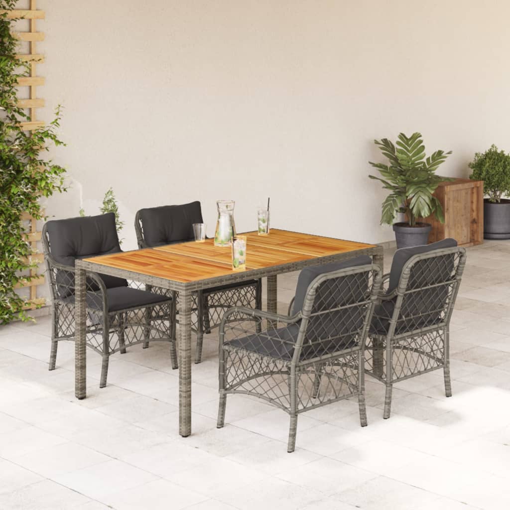 Vidaxl 5-Cz. Garden Furniture Set With Cushions, Grey, PE Rattan