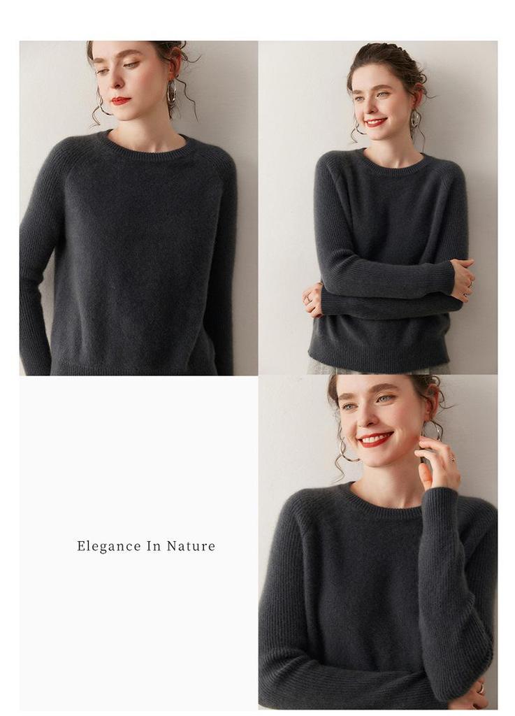 2025 Autumn/Winter Cashmere Round Neck Jacquard Sweater with Raglan Sleeves - Warm, Comfortable, Loose Fit Knit Base Layer