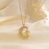Inlay Zircon Shiny Sun Crescent Moon Pendant Necklace for Women Exquisite Charm Collar Chain Jewelry Accessories