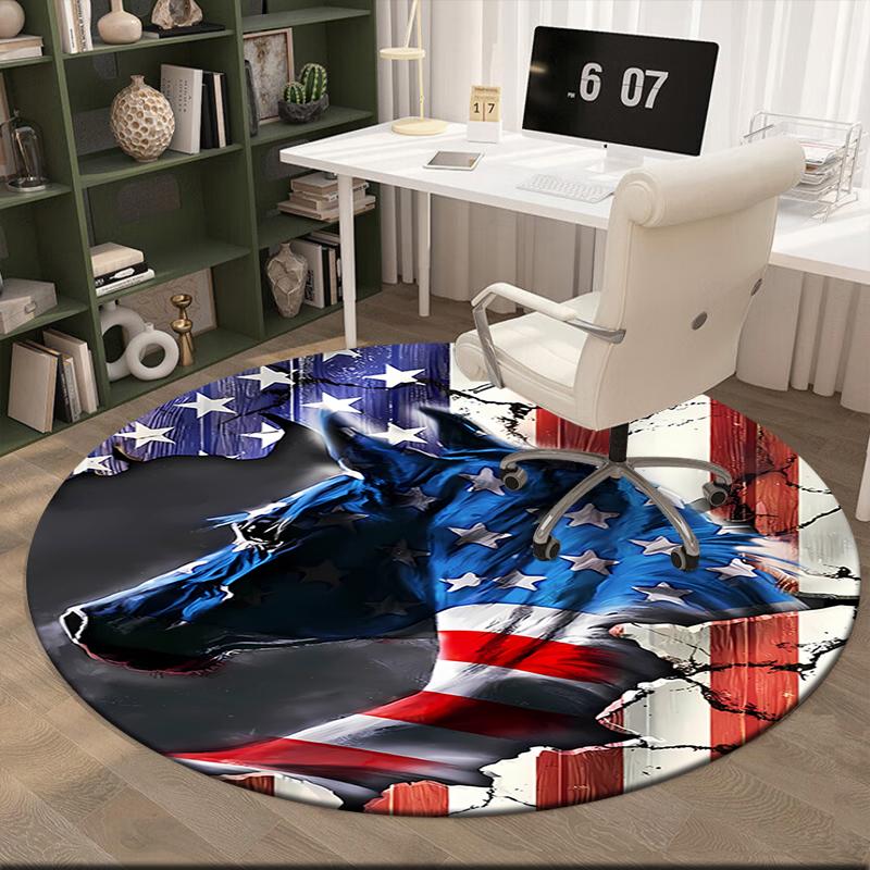 1pc The Texas State Flag and Cowboys Round Carpet Painted Printed Circular Carpet, Home Door Mat, Outdoor Travel Protection Carpet