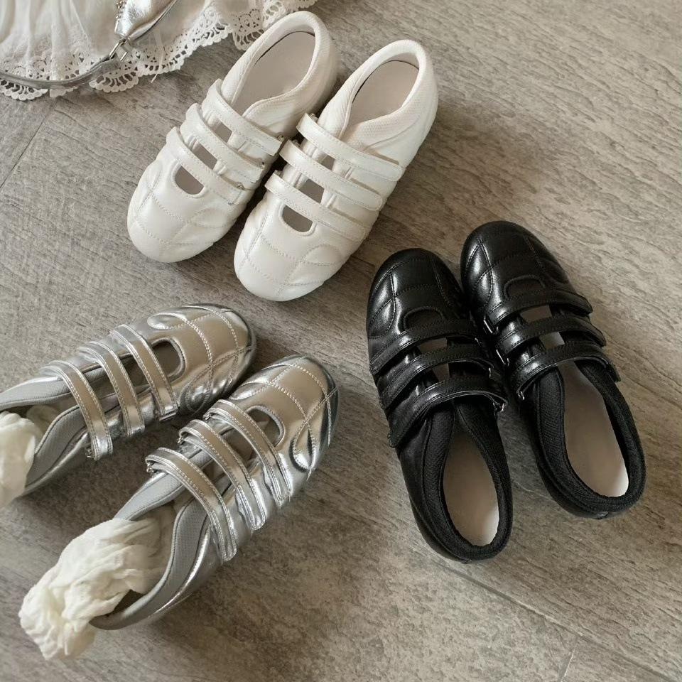 2025 spring new flat-bottomed fashionable fine three Velcro casual function Mary Jane single shoes women's bowling shoes