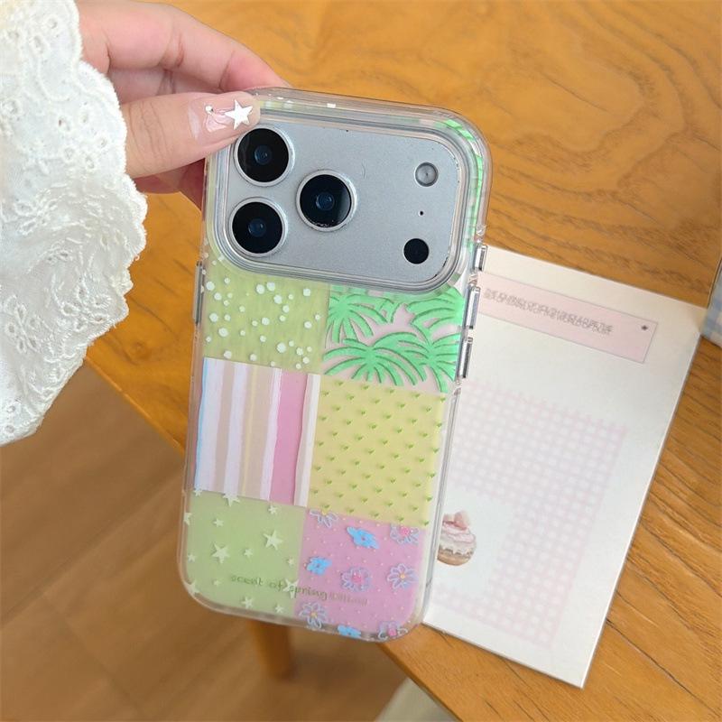 

Pink & Green Collage Summer Coconut Tree Flowers Phone Case for iPhone 17/16 Pro Max/15/14 - New Model iPhone 14 Pro