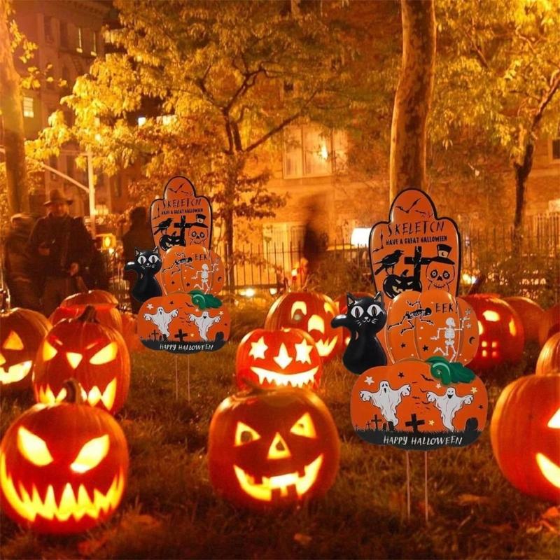 Halloween Pumpkin Metal Stakes Spooky Garden Yard Signs Outdoor Party Decoration for Haunted House Party Lawn Decoration