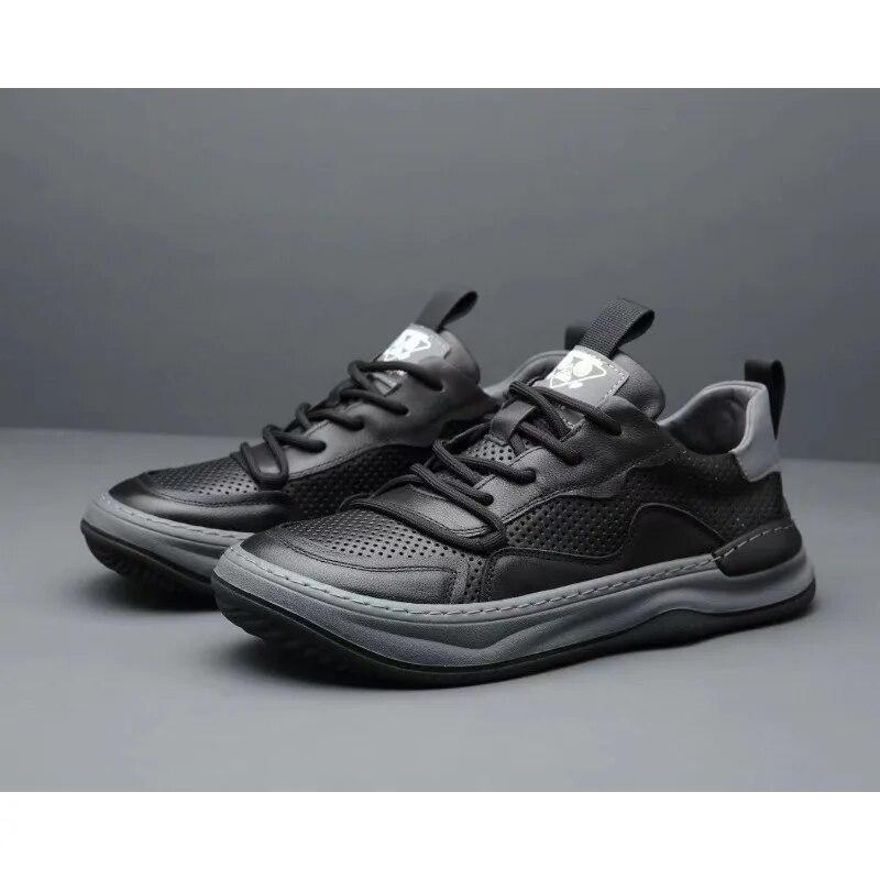 Scarpe Primavera Estate Sneakers Moda Uomo Vera Pelle Scarpe Nere Bianche Pelle Bovina Morbida Piatte Marca Maschile Calzature