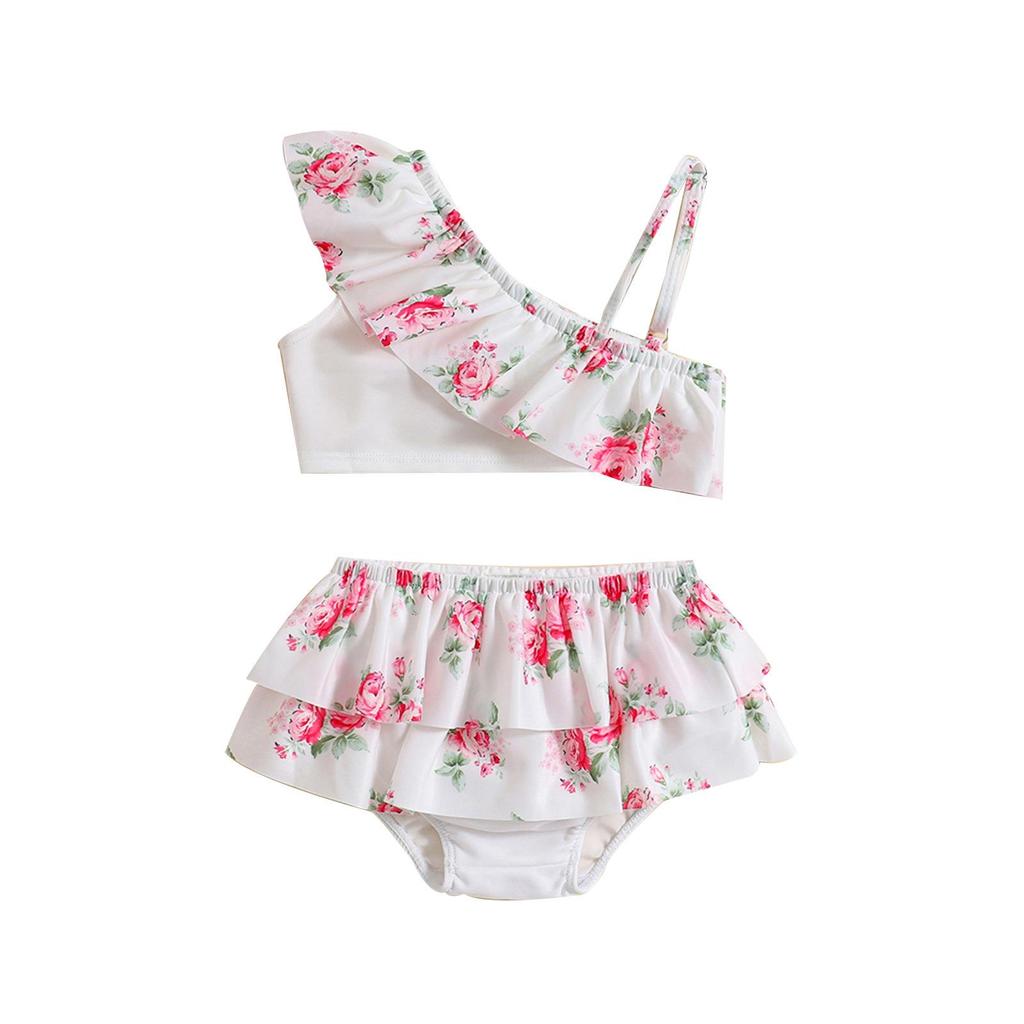 Floral One-Shoulder Toddler Swimsuit Set