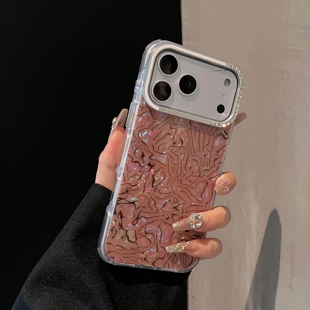 Compatible MagSafe Shell Pattern Case for iPhone 16/17 Pro Max: Magnetic Bracket with Rhinestones and Creative Design iPhone 16 Plus