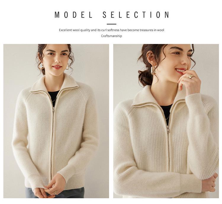 2024 Autumn/Winter Women's Long Sleeve Cashmere Knit Cardigan - Loose Fit Zipper Retro Fashion Jacket