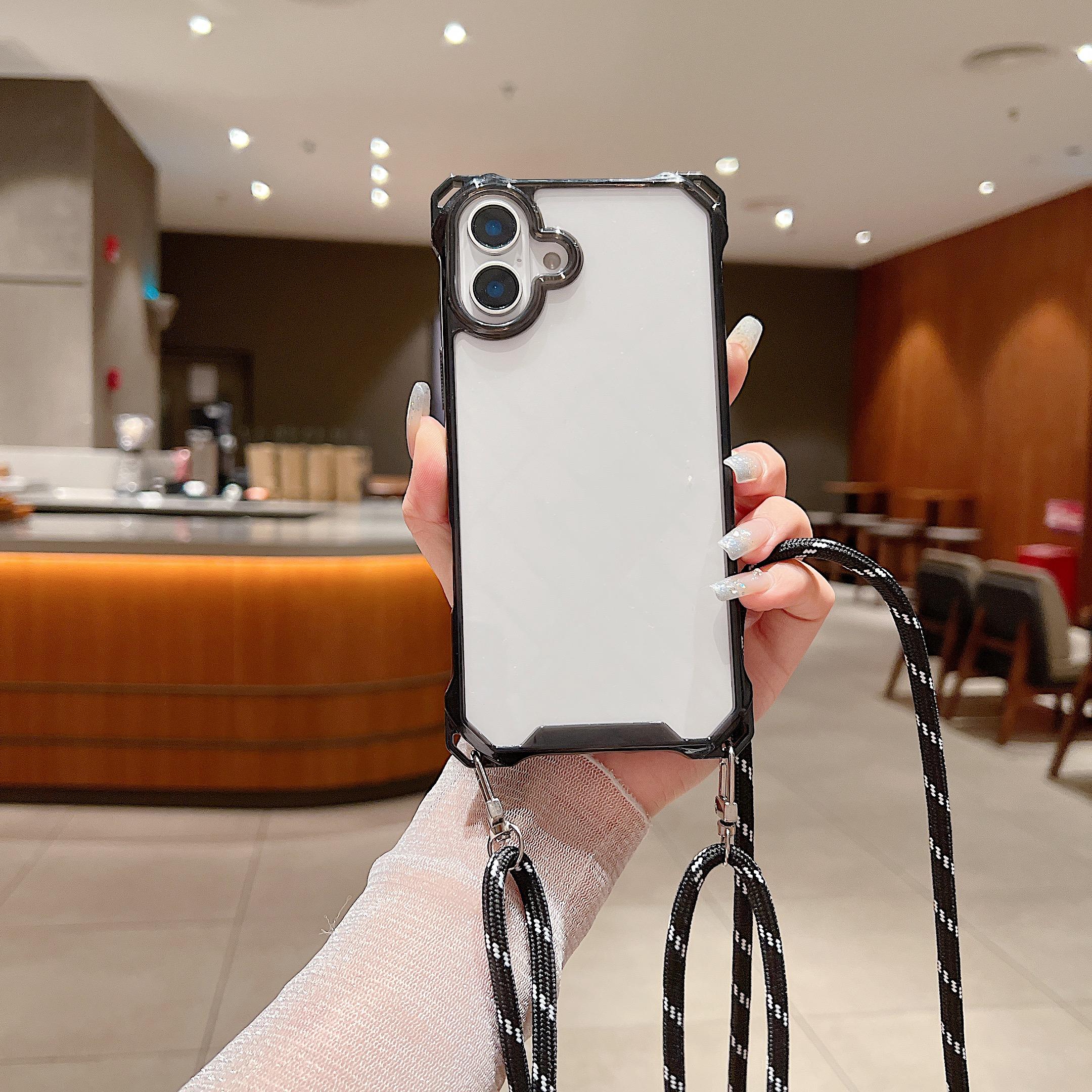 

For iPhone 16 Case TPU+Acrylic Clear Phone Cover with Shoulder Strap D