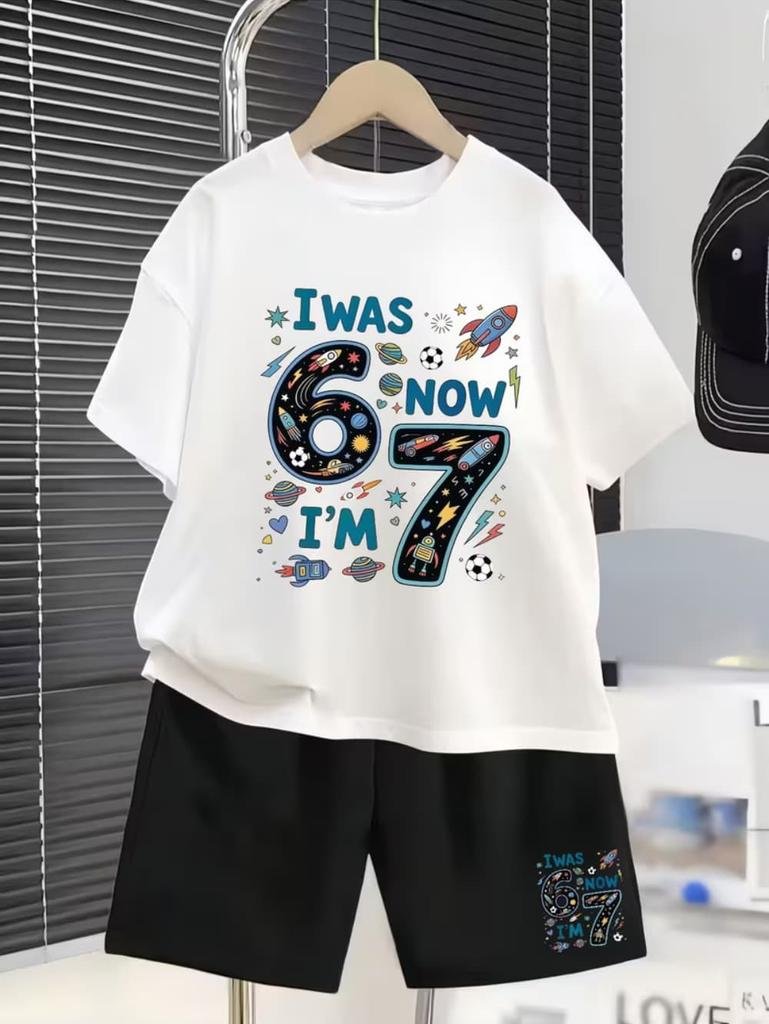 67 Meme T-Shirt for Kids 6-7 Years Old Birthday Party Gift Summer T-Shirt Short Pant Set Casual Boy Girl Short Sleeve Shorts Set