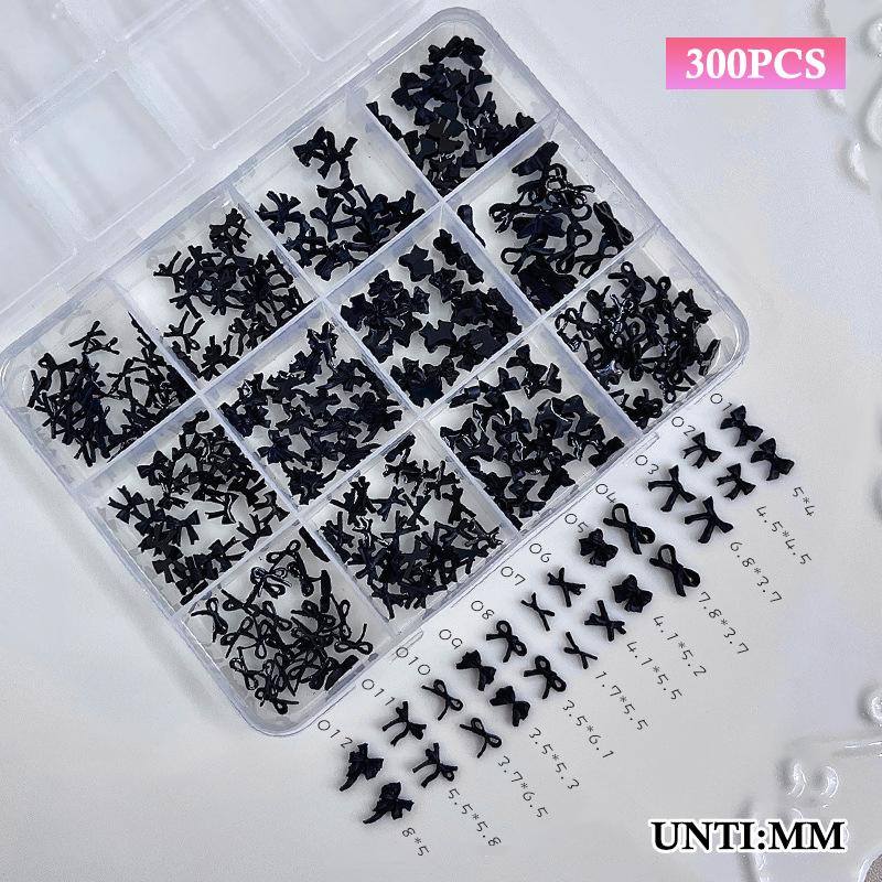

12 Grids Colorful Bowknot Set Resin Ribbon Nail Art Accessories Decoration Diy Manicure Mini Nail Gems чёрный
