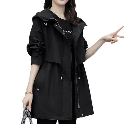 Mittellanger Windbreaker für Damen: Lockere, lässige Kapuzenjacke für Frühling und Herbst