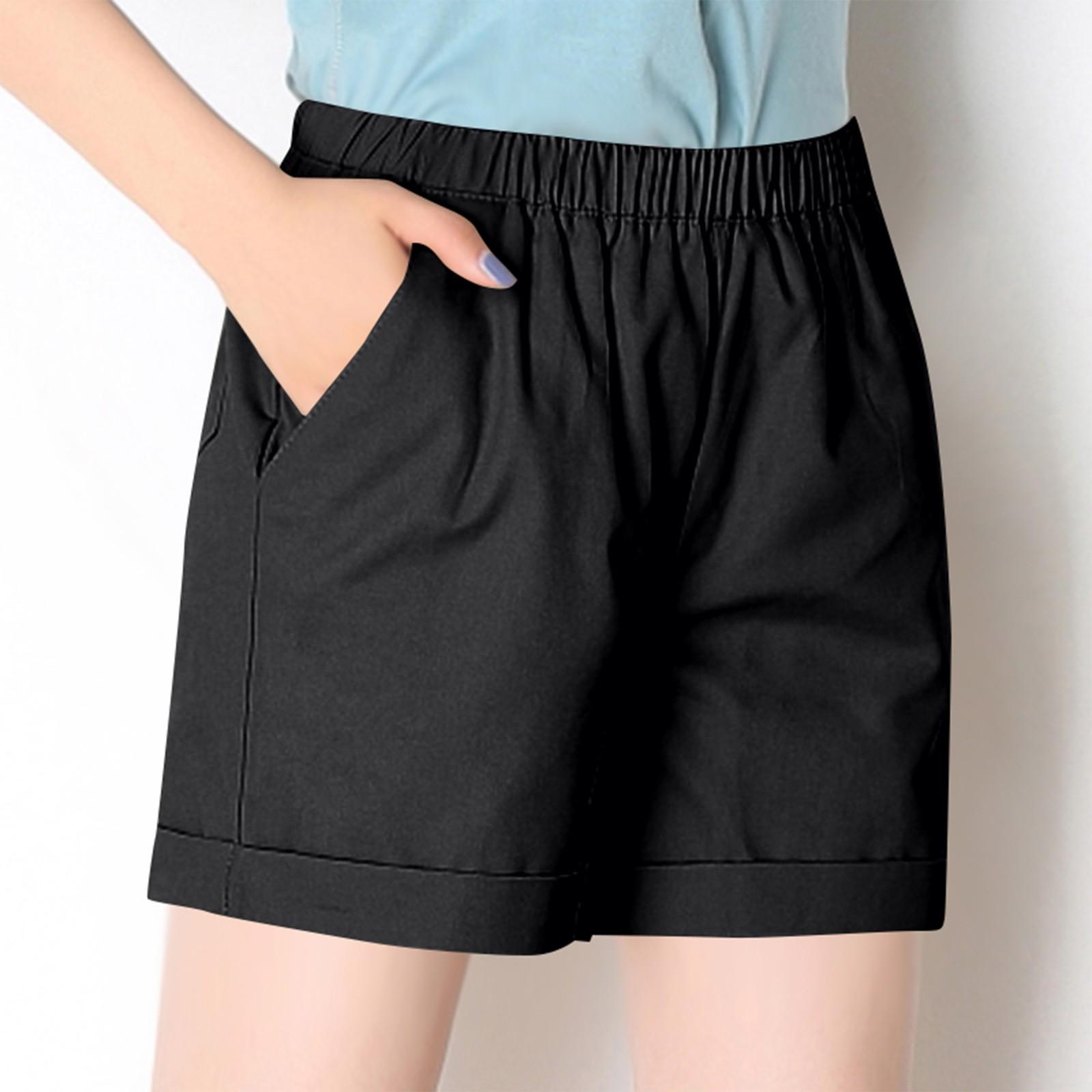 

Женские модные летние шорты с карманами и высокой талией, повседневные брюки L чёрный