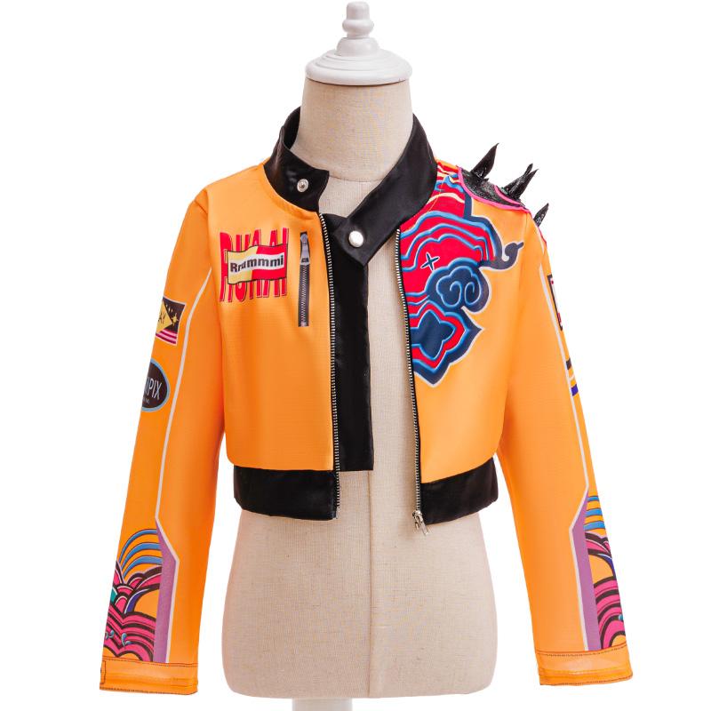 Kız Çocuk 4 Parça Şarkı Sahnesi Parlak Performans Seti Cadılar Bayramu Dans Partisi Havalı Kız Kore Günlük Giyim Çizgi Film Desenli Ceket