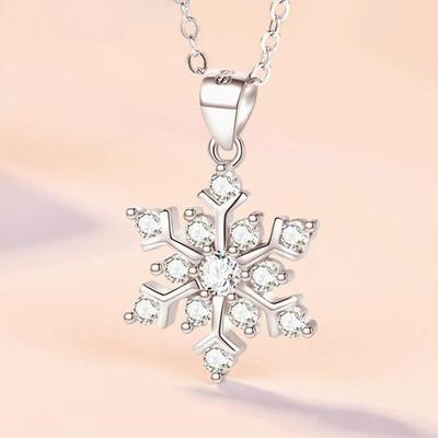 S925 Sterling Silver Snowflake Pendant with Diamond Accents - Christmas Jewelry Hot-Seller