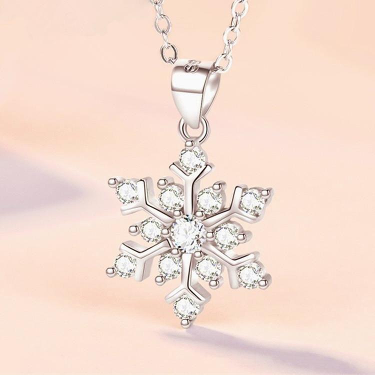 

S925 Sterling Silver Snowflake Pendant with Diamond Accents - Christmas Jewelry Hot-Seller S925 Silver