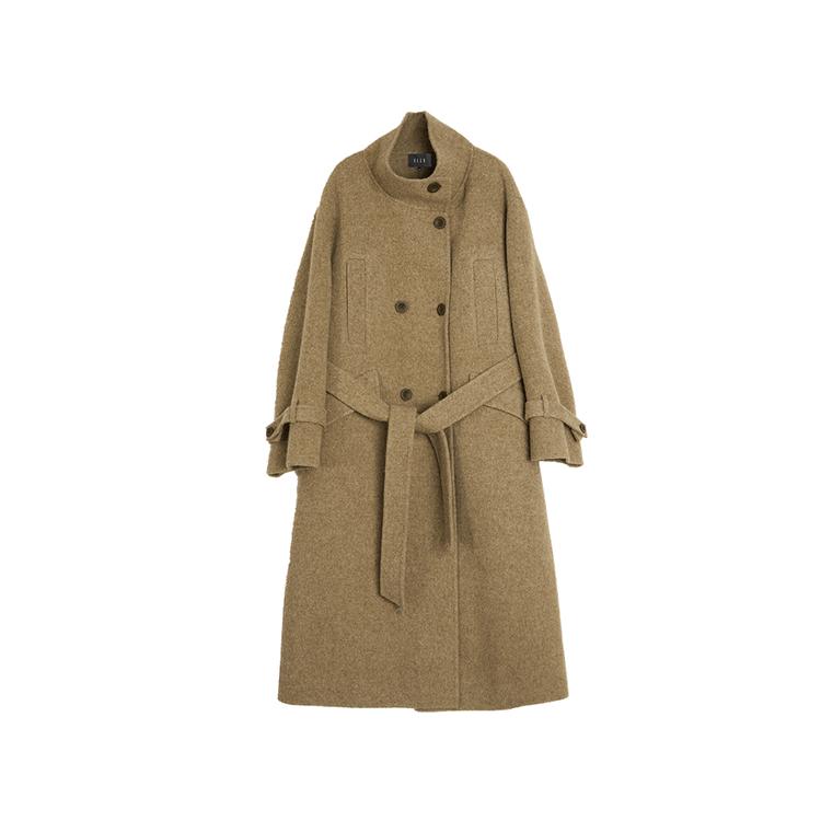 ELLE French Melange Solid Color Long Sleeve Long Coat Women coats Brown L7WND003