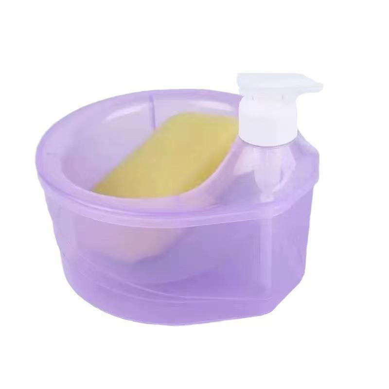 Plastic Kitchen Dish Soap Dispenser with Sponge and Cleaning Brush