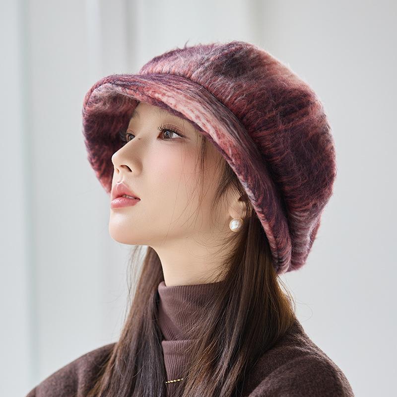 Women's Autumn and Winter New Fleece Thickened Tie-dye Beret Painter Hat Outdoor Windproof Warm Hat