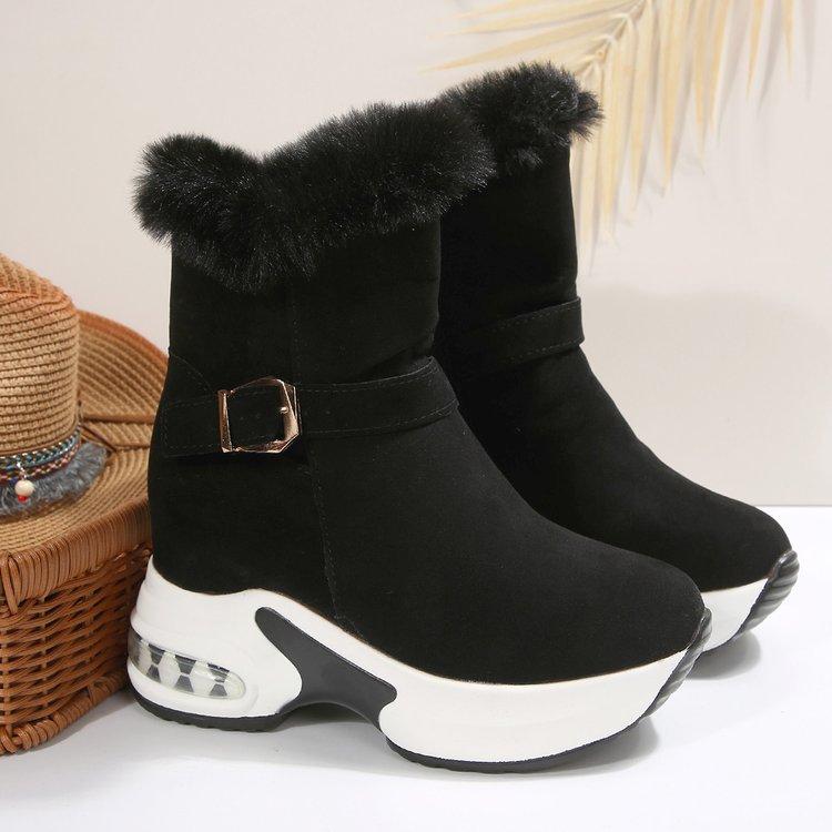Large Size Thick Bottom Heightened Comfortable Warm Fluffy Boots Autumn and Winter New Metal Buckle Snow Boots Women