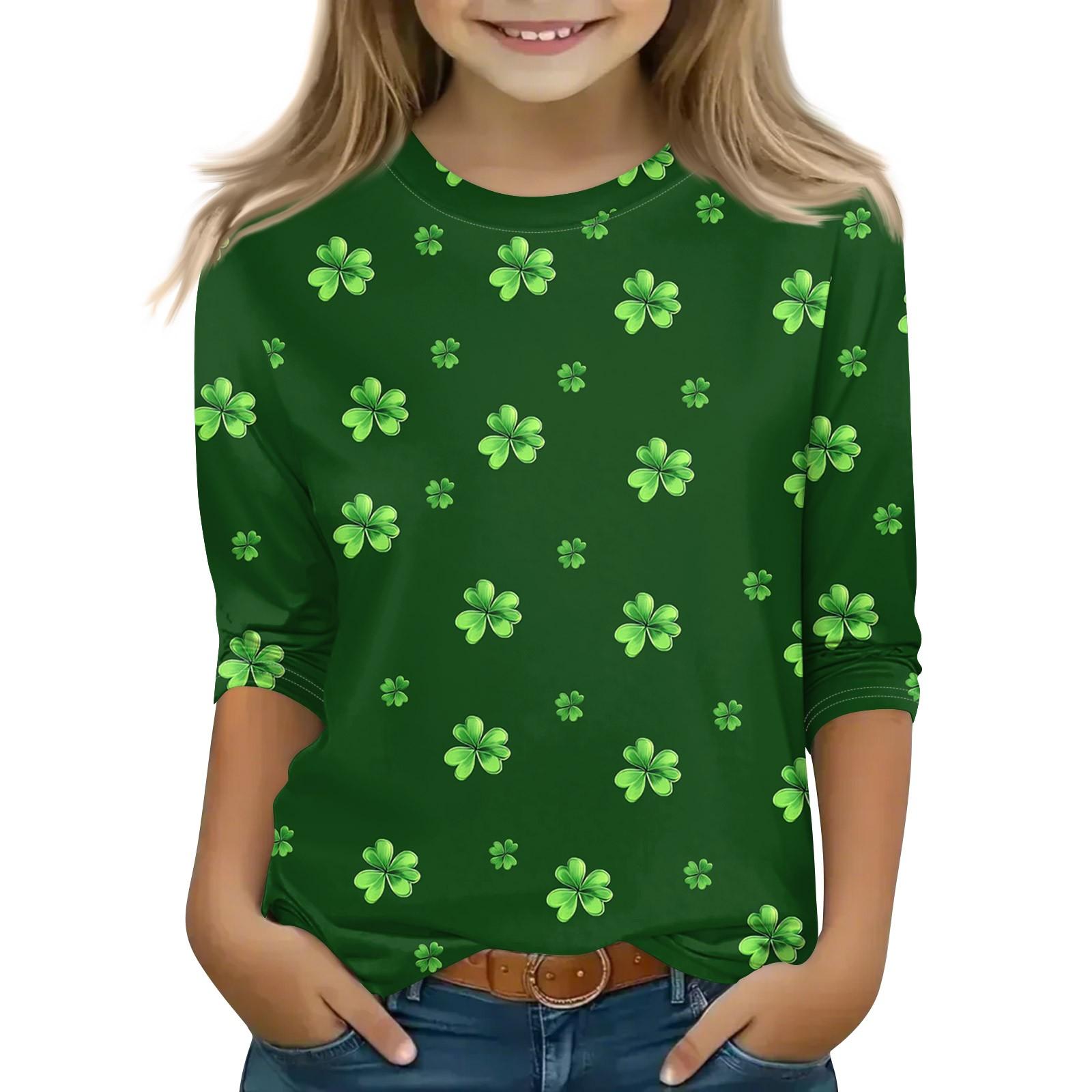 

Топы с принтом для девочек 5-16 лет с круглым вырезом и рукавами 3/4 Футболки Модные топы Наряды Футболки 110 армия зеленый