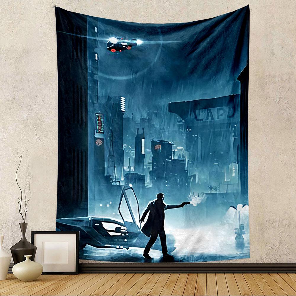 Blade Runner LAPD Tapestry Wall Hanging, Police Badge Neon Sign Art, Futuristic Wall Decor for Bedroom Living Room Dorm