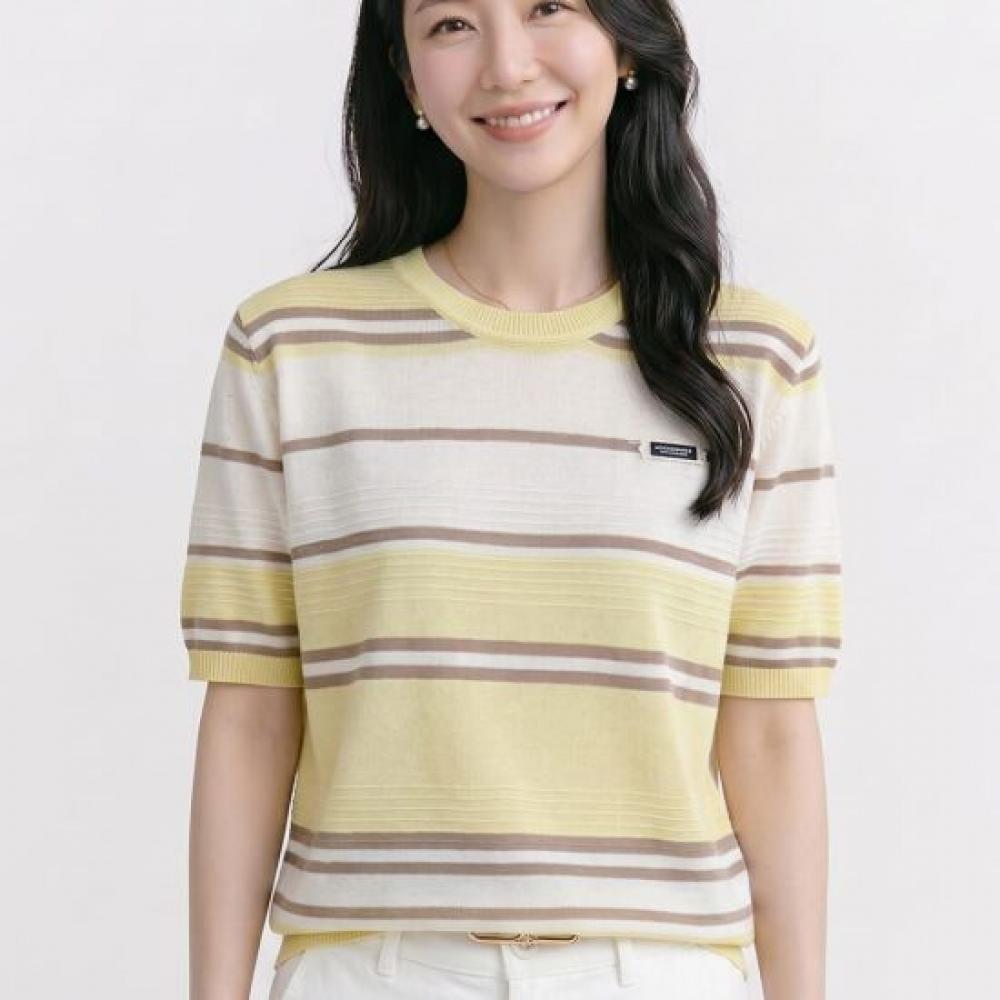 Navava Women Color Block Round Neck Short Sleeve Knit Nk3679