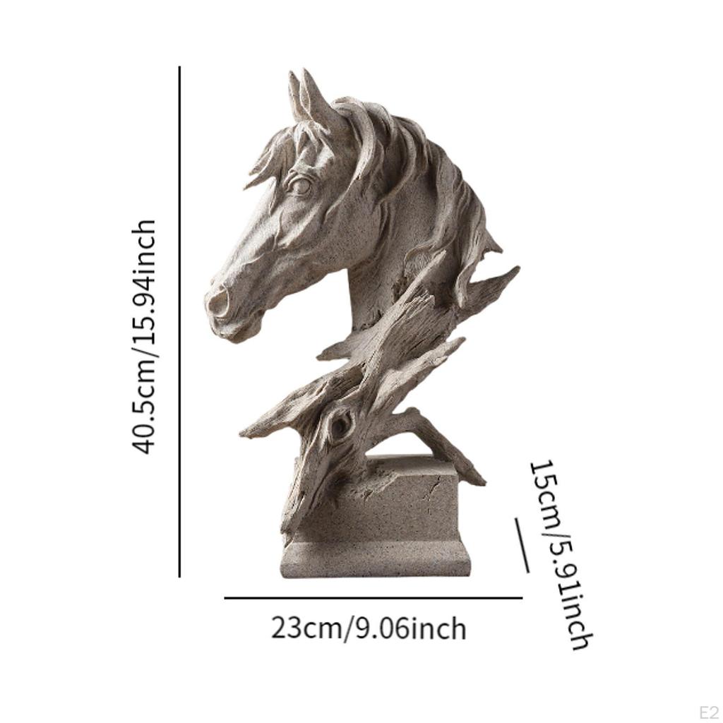 Resin Figurine for Home Decor Gift Horse Head Statue Office Desk Cabinet Gray