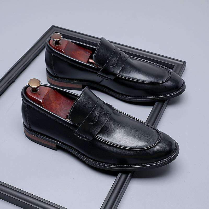 

Мужские мокасины из коровьей кожи, новые, в британском стиле, простые, деловые, с одной педалью, повседневные, мужские кожаные туфли 24258-G 38 чёрный