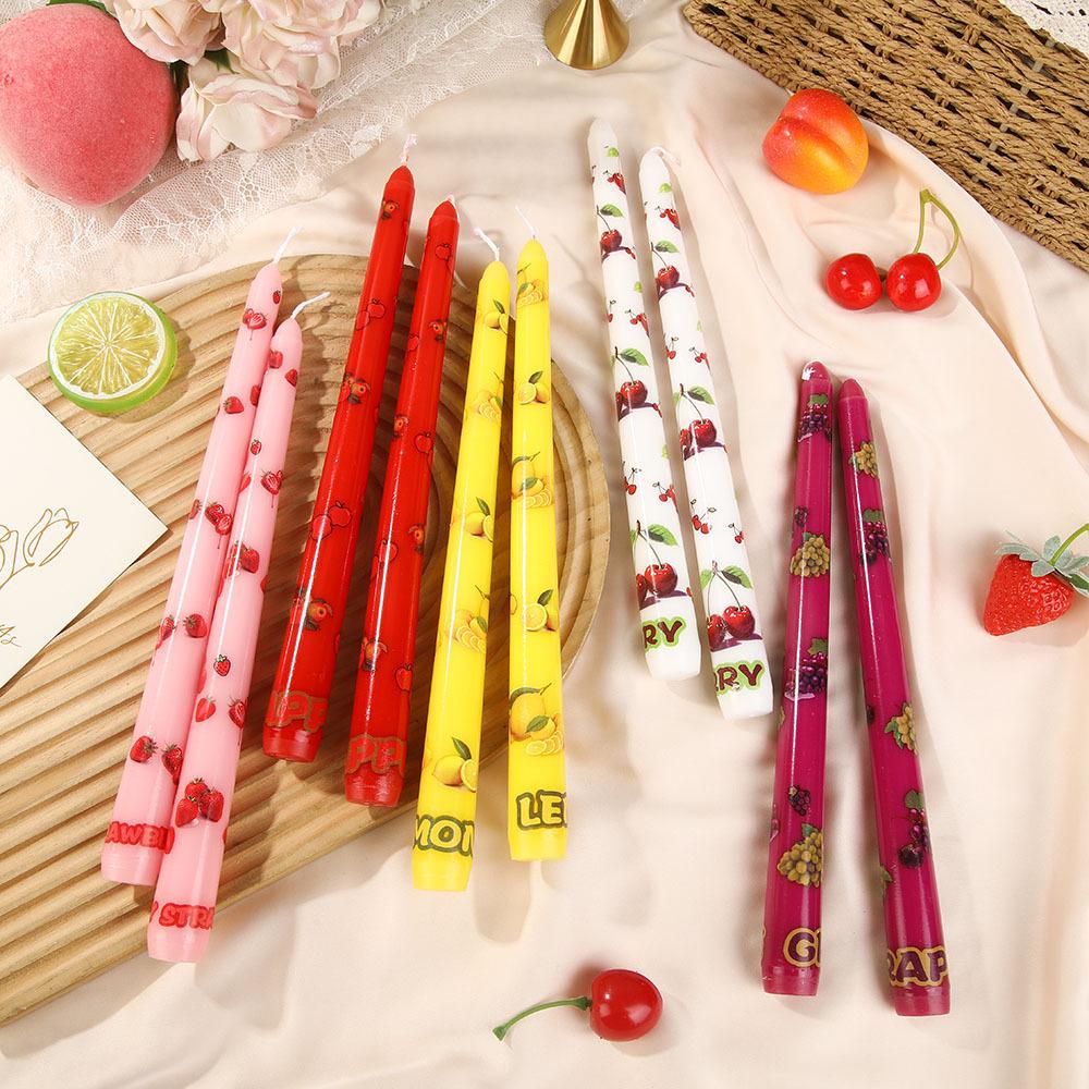 Fruit Print Long Stem Smokeless Taper Candles for Home and Party Decor