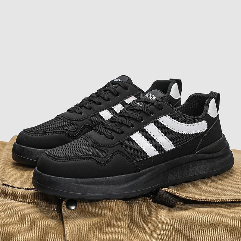 

Высококачественные мужские вулканизированные кроссовки, кожаная повседневная обувь, дышащая сетка, мужские теннисные туфли, мужская обувь на плоской подошве, Zapatillas Hombre 39 чёрный