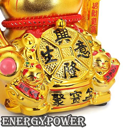 EnergyPower Golden Electric Maneki Neko Ceramic Large Premium Model Cushion Battery USB Gold Hand-painted Handmade Cute Cat Inviting Automatically Its