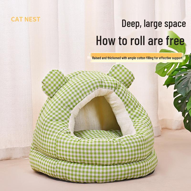 Four Seasons Semi-Closed Cozy Pet Bed for Cats & Dogs - Winter Warmth