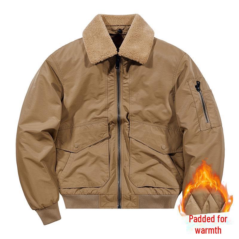 

Мужская куртка с хлопковой подкладкой - толстый, съемный меховой воротник, повседневный теплый воротник-стойка (Модель 7911) M темные хаки