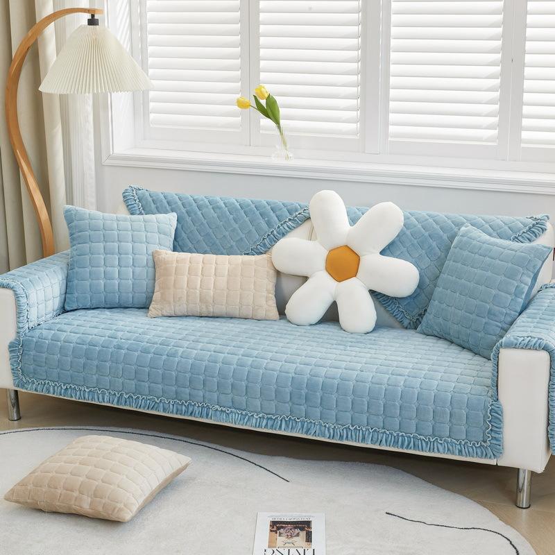Winter Simple Modern Solid Color Flannel Sofa Cushion Cushion Fabric Short Plush Sofa Cover Non-slip Chair Cushion