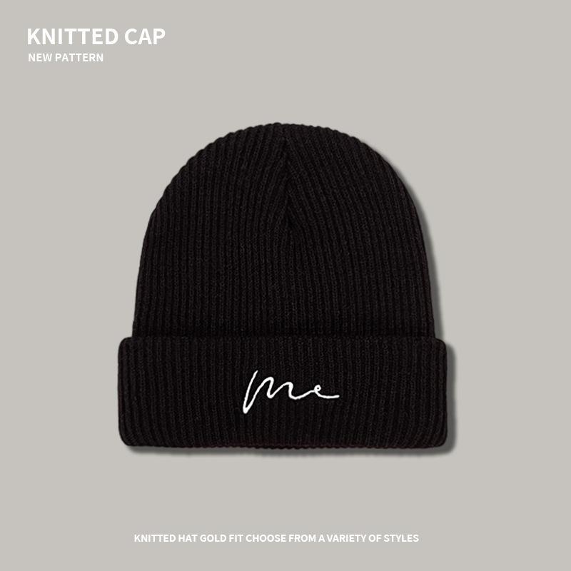 Men's Autumn/Winter Knit Beanie - Korean Style Letter Embroidery, Hip-Hop, Versatile Ear Protection Beanie.