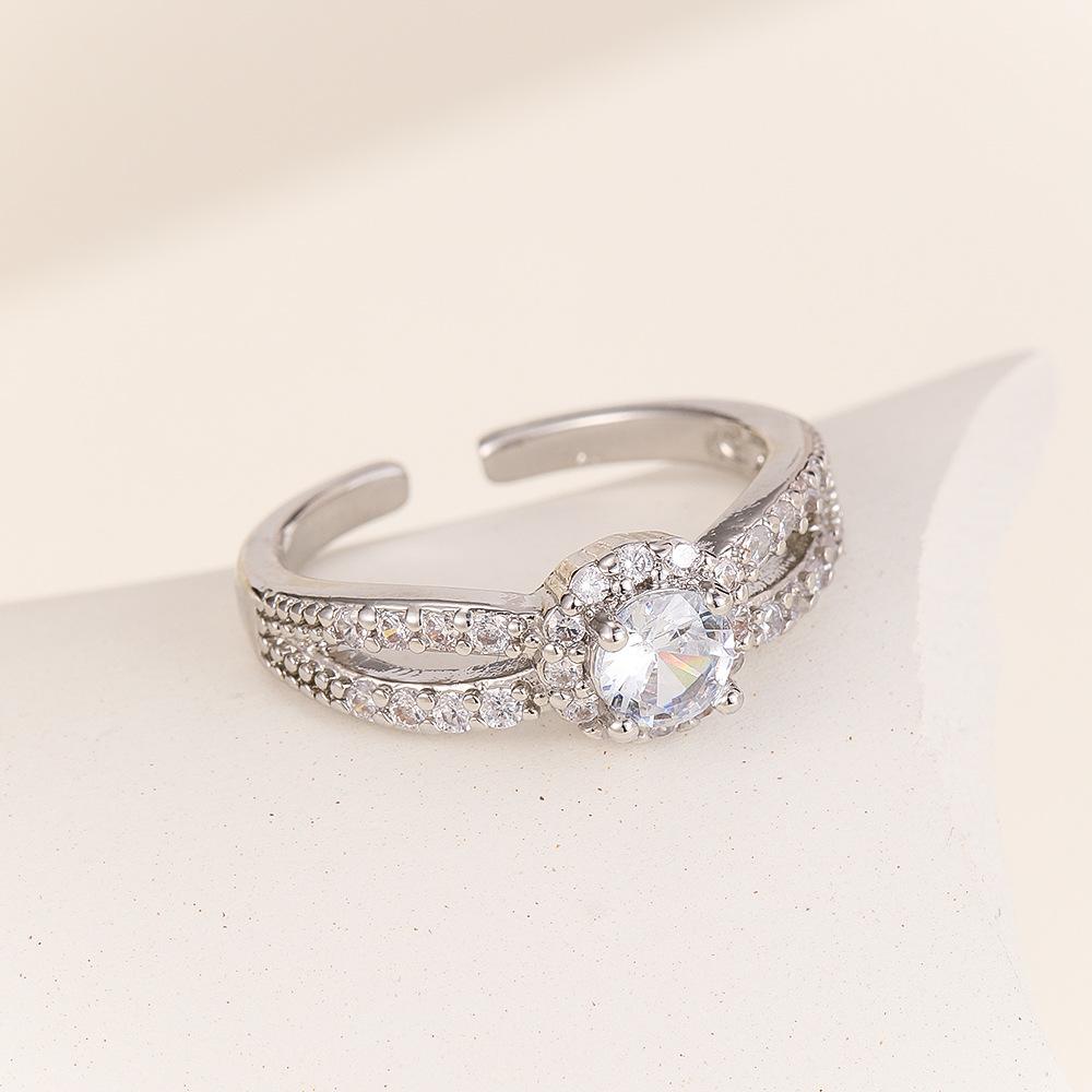 Золотой Серебряный Цвет Алмазная Медная Браслетная Кольцо Для Женщин Регулируемое Цирконий Открывающийся Пальцевой Аксессуар