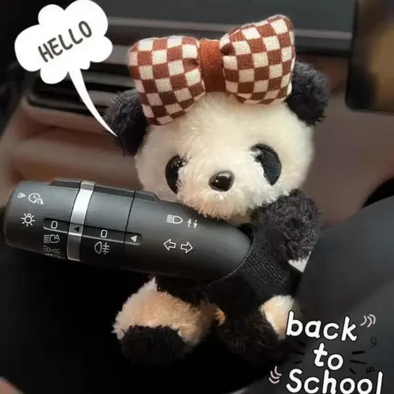 Plysj Panda Clutch Dekorasjon Bilvisker Blinklysbryter Ornamenter Søt Sløyfe Panda Bilvisker Dukke Auto Interiørtilbehør