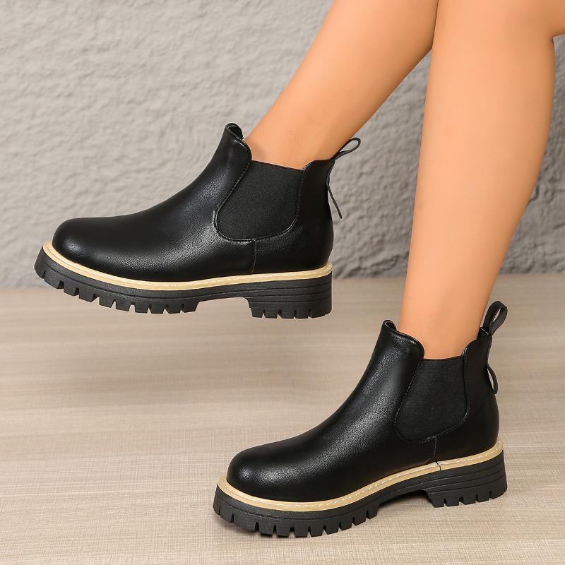 Large-sized Shoes,  New Women's Shoes, Round-toed, Low-top, Thick-soled One-foot Boots, Short Boots